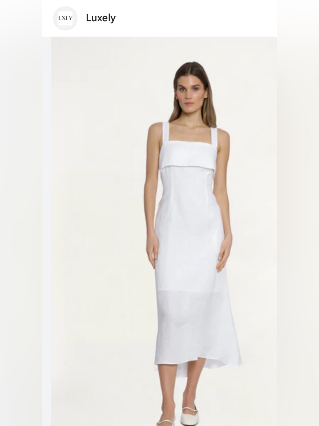 Luxely White Square-Neck Midi Dress